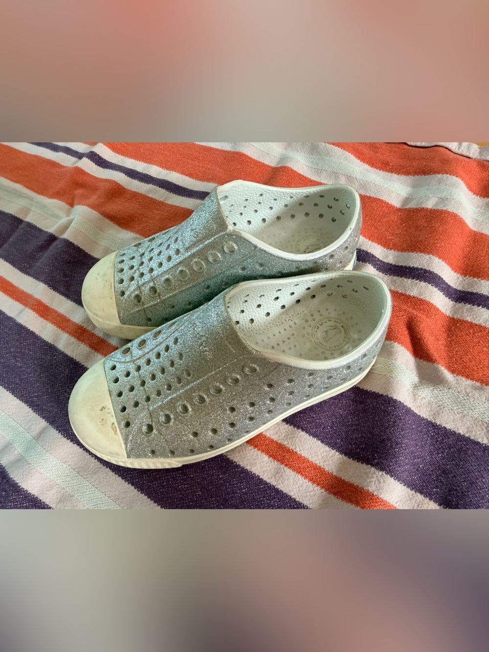 Native Kids Silver Slip-On silver Glitter Shoes size 10